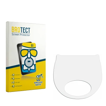 Parte frontal de un envase de producto con el logotipo de la marca BROTECT. Al lado está el protector de pantalla correspondie