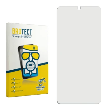 Parte frontal de un envase de producto con el logotipo de la marca BROTECT. Al lado está el protector de pantalla correspondie