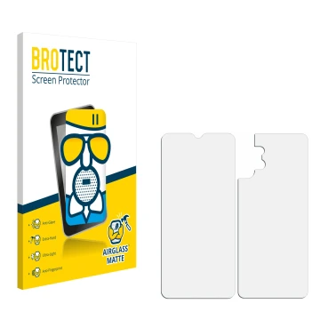 Parte frontal de un envase de producto con el logotipo de la marca BROTECT. Al lado está el protector de pantalla correspondie