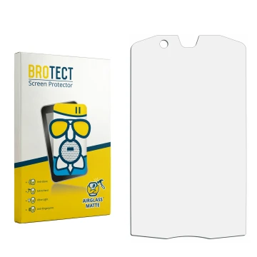 Parte frontal de un envase de producto con el logotipo de la marca BROTECT. Al lado está el protector de pantalla correspondie