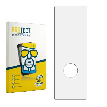 Parte frontal de un envase de producto con el logotipo de la marca BROTECT. Al lado está el protector de pantalla correspondie