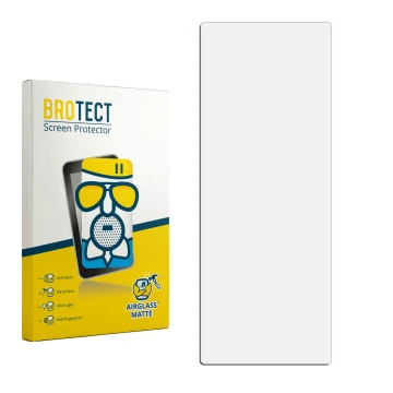Parte frontal de un envase de producto con el logotipo de la marca BROTECT. Al lado está el protector de pantalla correspondie