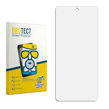 Parte frontal de un envase de producto con el logotipo de la marca BROTECT. Al lado está el protector de pantalla correspondie