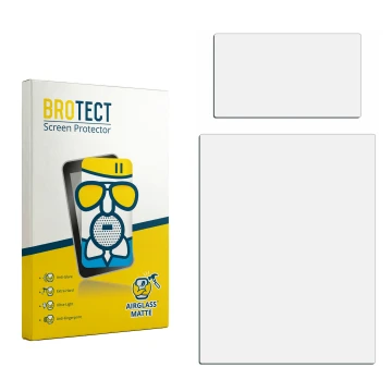 Parte frontal de un envase de producto con el logotipo de la marca BROTECT. Al lado está el protector de pantalla correspondie