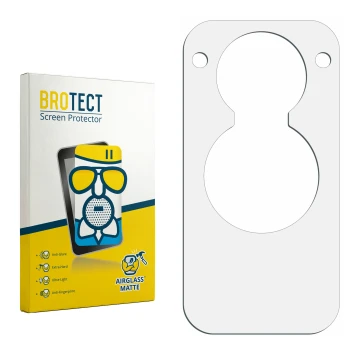 Parte frontal de un envase de producto con el logotipo de la marca BROTECT. Al lado está el protector de pantalla correspondie