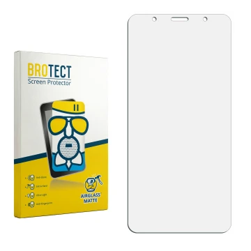 Parte frontal de un envase de producto con el logotipo de la marca BROTECT. Al lado está el protector de pantalla correspondie