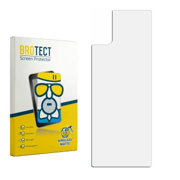 Parte frontal de un envase de producto con el logotipo de la marca BROTECT. Al lado está el protector de pantalla correspondie