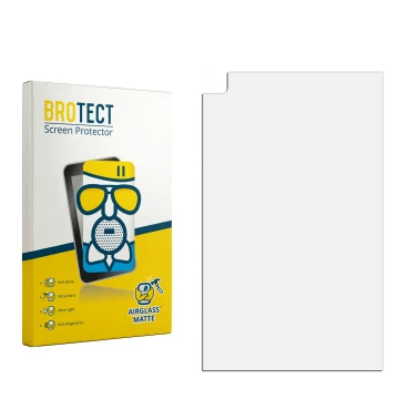 Parte frontal de un envase de producto con el logotipo de la marca BROTECT. Al lado está el protector de pantalla correspondie