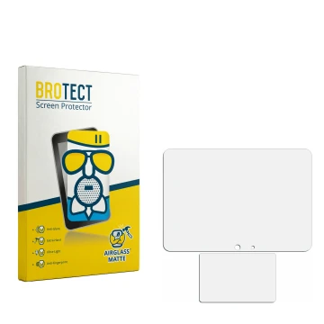 Parte frontal de un envase de producto con el logotipo de la marca BROTECT. Al lado está el protector de pantalla correspondie