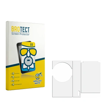 Parte frontal de un envase de producto con el logotipo de la marca BROTECT. Al lado está el protector de pantalla correspondie