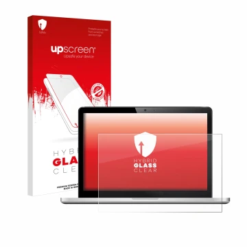 Parte frontal de un envase de producto con el logotipo de la marca upscreen. Al lado se muestra el dispositivo con su protecto