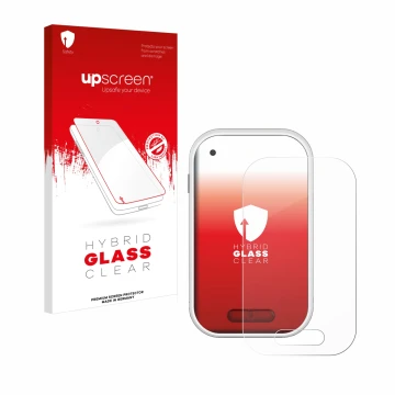 Parte frontal de un envase de producto con el logotipo de la marca upscreen. Al lado se muestra el dispositivo Polar V650 con 