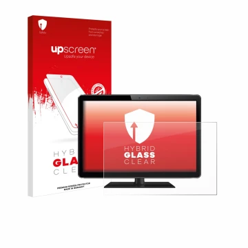 Parte frontal de un envase de producto con el logotipo de la marca upscreen. Al lado se muestra el dispositivo con su protecto