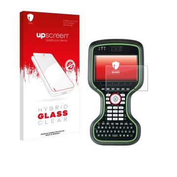 Parte frontal de un envase de producto con el logotipo de la marca upscreen. Al lado se muestra el dispositivo Leica CS20 3.75