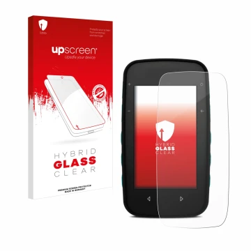 Parte frontal de un envase de producto con el logotipo de la marca upscreen. Al lado se muestra el dispositivo CompeGPS TwoNav