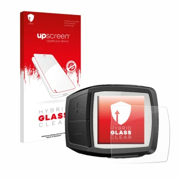 Parte frontal de un envase de producto con el logotipo de la marca upscreen. Al lado se muestra el dispositivo Bosch Purion co