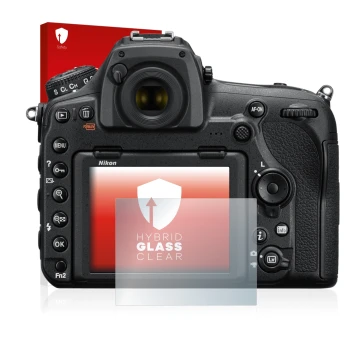 Parte frontal de un envase de producto con el logotipo de la marca upscreen. Al lado se muestra el dispositivo Fujifilm X-E3 c