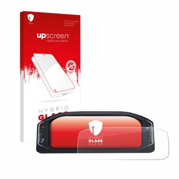 Parte frontal de un envase de producto con el logotipo de la marca upscreen. Al lado se muestra el dispositivo Volkswagen Acti