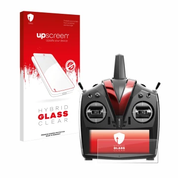 Parte frontal de un envase de producto con el logotipo de la marca upscreen. Al lado se muestra el dispositivo VBar Control To