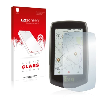 Parte frontal de un envase de producto con el logotipo de la marca upscreen. Al lado se muestra el dispositivo A-Rival Teasi O