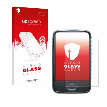 Parte frontal de un envase de producto con el logotipo de la marca upscreen. Al lado se muestra el dispositivo Dexcom G6 Recei