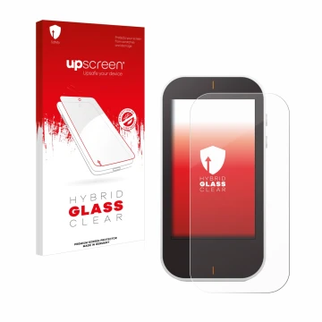 Parte frontal de un envase de producto con el logotipo de la marca upscreen. Al lado se muestra el dispositivo Garmin Approach