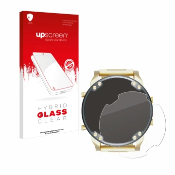 Parte frontal de un envase de producto con el logotipo de la marca upscreen. Al lado se muestra el dispositivo Diesel DZ7333 M
