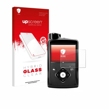 Parte frontal de un envase de producto con el logotipo de la marca upscreen. Al lado se muestra el dispositivo Medtronic Minim