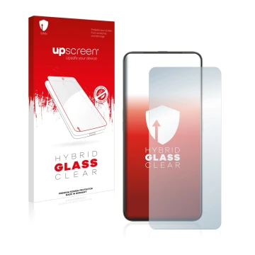 Parte frontal de un envase de producto con el logotipo de la marca upscreen. Al lado se muestra el dispositivo Oppo Reno 2 Z c