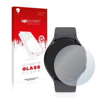 Parte frontal de un envase de producto con el logotipo de la marca upscreen. Al lado se muestra el dispositivo Garmin Fenix 6S