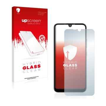 Parte frontal de un envase de producto con el logotipo de la marca upscreen. Al lado se muestra el dispositivo Gigaset GS190 c