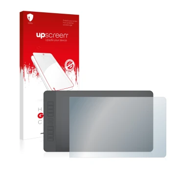 Parte frontal de un envase de producto con el logotipo de la marca upscreen. Al lado se muestra el dispositivo Gaomon PD1560 c