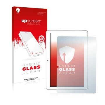 Parte frontal de un envase de producto con el logotipo de la marca upscreen. Al lado se muestra el dispositivo Toscido X104 10