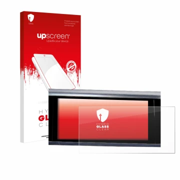 Parte frontal de un envase de producto con el logotipo de la marca upscreen. Al lado se muestra el dispositivo Audi A6 2018 MM