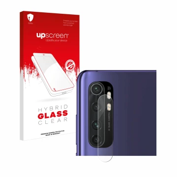 Parte frontal de un envase de producto con el logotipo de la marca upscreen. Al lado se muestra el dispositivo Xiaomi Mi Note 