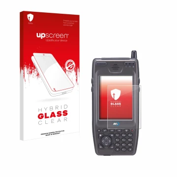 Parte frontal de un envase de producto con el logotipo de la marca upscreen. Al lado se muestra el dispositivo M3 Mobile M3 SK
