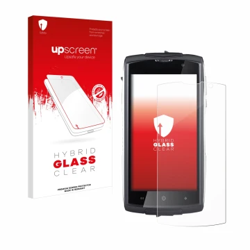 Parte frontal de un envase de producto con el logotipo de la marca upscreen. Al lado se muestra el dispositivo GoClever Quantu