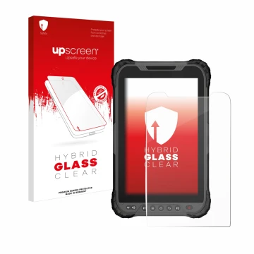 Parte frontal de un envase de producto con el logotipo de la marca upscreen. Al lado se muestra el dispositivo GeoMax Zenius 8