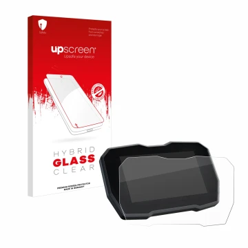 Parte frontal de un envase de producto con el logotipo de la marca upscreen. Al lado se muestra el dispositivo Ducati Streetfi