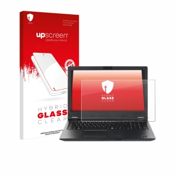 Parte frontal de un envase de producto con el logotipo de la marca upscreen. Al lado se muestra el dispositivo Fujitsu Lifeboo