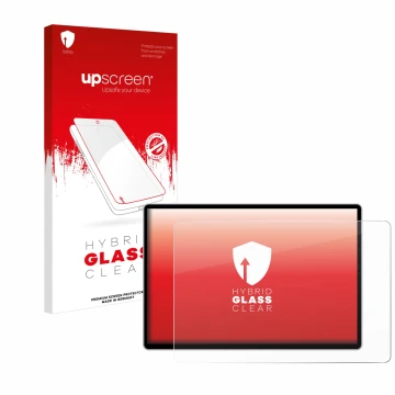 Parte frontal de un envase de producto con el logotipo de la marca upscreen. Al lado se muestra el dispositivo Tesla Model 3 I