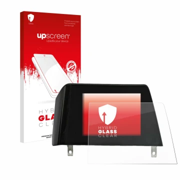 Parte frontal de un envase de producto con el logotipo de la marca upscreen. Al lado se muestra el dispositivo BMW 3 G21 2020 