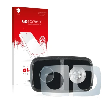 Parte frontal de un envase de producto con el logotipo de la marca upscreen. Al lado se muestra el dispositivo Cycliq Fly12 CE