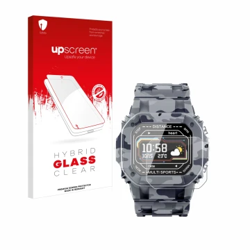 Parte frontal de un envase de producto con el logotipo de la marca upscreen. Al lado se muestra el dispositivo JAY-tech SWi2 c