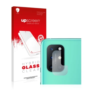 Parte frontal de un envase de producto con el logotipo de la marca upscreen. Al lado se muestra el dispositivo OnePlus 8T (SÓL