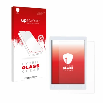 Parte frontal de un envase de producto con el logotipo de la marca upscreen. Al lado se muestra el dispositivo reMarkable 2 co