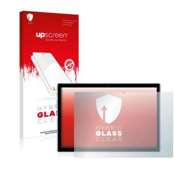 Parte frontal de un envase de producto con el logotipo de la marca upscreen. Al lado se muestra el dispositivo Teclast P20HD c