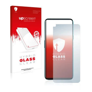 Parte frontal de un envase de producto con el logotipo de la marca upscreen. Al lado se muestra el dispositivo Hafury GT20 con