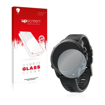 Parte frontal de un envase de producto con el logotipo de la marca upscreen. Al lado se muestra el dispositivo Wahoo Elemnt Ri