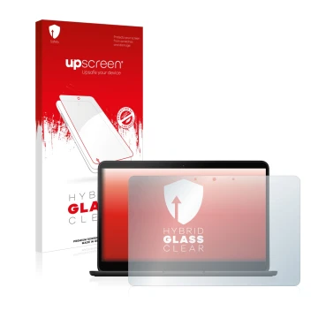 Parte frontal de un envase de producto con el logotipo de la marca upscreen. Al lado se muestra el dispositivo Google Pixelboo